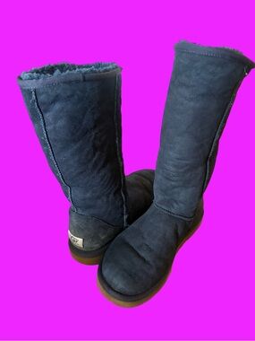 UGG Tall Shearling Boots - Navy Size 8 leather sheepskin